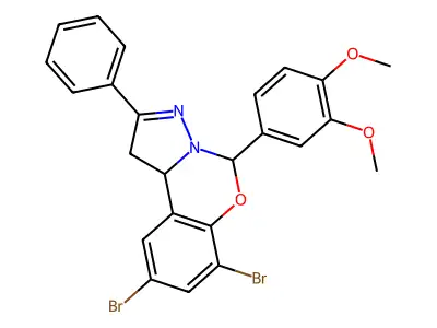 7,9-dibromo-5-(3,4-dimethoxyphenyl)-2-phenyl-1,10b-dihydropyrazolo[1,5-c][1,3]benzoxazine structure