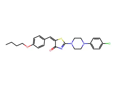 (5E)-5-[(4-butoxyphenyl)methylidene]-2-[4-(4-chlorophenyl)piperazin-1-yl]-1,3-thiazol-4-one structure