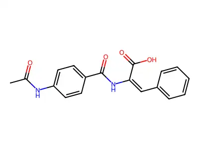 (E)-2-(4-acetamidobenzamido)-3-phenylacrylic acid structure