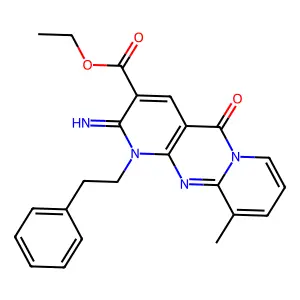 ethyl 2-imino-10-methyl-5-oxo-1-(2-phenylethyl)-1,5-dihydro-2H-dipyrido[1,2-a:2',3'-d]pyrimidine-3-carboxylate structure