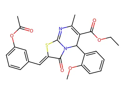 (Z)-ethyl 2-(3-acetoxybenzylidene)-5-(2-methoxyphenyl)-7-methyl-3-oxo-3,5-dihydro-2H-thiazolo[3,2-a]pyrimidine-6-carboxylate structure