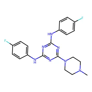 N,N'-bis(4-fluorophenyl)-6-(4-methylpiperazin-1-yl)-1,3,5-triazine-2,4-diamine structure
