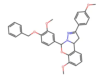 5-[4-(benzyloxy)-3-methoxyphenyl]-7-methoxy-2-(4-methoxyphenyl)-1,10b-dihydropyrazolo[1,5-c][1,3]benzoxazine structure