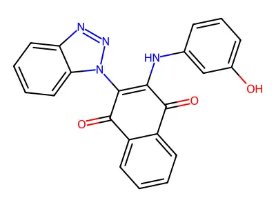 2-(1H-benzo[d][1,2,3]triazol-1-yl)-3-((3-hydroxyphenyl)amino)naphthalene-1,4-dione structure