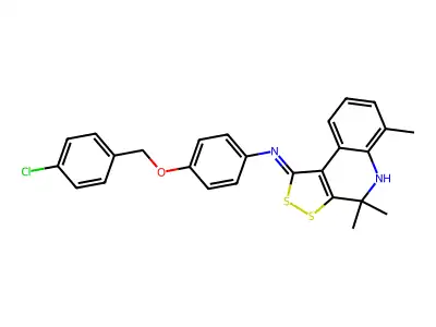 4-[(4-chlorobenzyl)oxy]-N-[(1Z)-4,4,6-trimethyl-4,5-dihydro-1H-[1,2]dithiolo[3,4-c]quinolin-1-ylidene]aniline structure