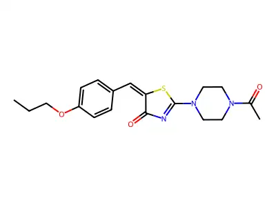 (E)-2-(4-acetylpiperazin-1-yl)-5-(4-propoxybenzylidene)thiazol-4(5H)-one structure
