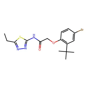 2-(4-bromo-2-tert-butylphenoxy)-N-(5-ethyl-1,3,4-thiadiazol-2-yl)acetamide structure