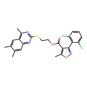 2-[(4,6,7-trimethylquinazolin-2-yl)sulfanyl]ethyl 3-(2,6-dichlorophenyl)-5-methyl-1,2-oxazole-4-carboxylate structure