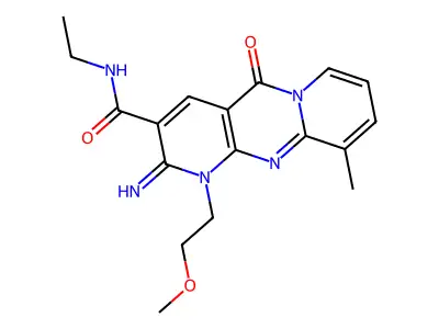 N-ethyl-2-imino-1-(2-methoxyethyl)-10-methyl-5-oxo-2,5-dihydro-1H-dipyrido[1,2-a:2',3'-d]pyrimidine-3-carboxamide structure