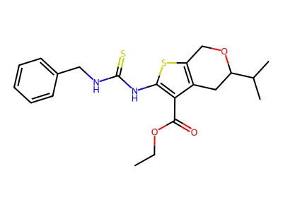 ethyl 2-(benzylcarbamothioylamino)-5-propan-2-yl-5,7-dihydro-4H-thieno[2,3-c]pyran-3-carboxylate structure