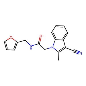 2-(3-cyano-2-methyl-1H-indol-1-yl)-N-(furan-2-ylmethyl)acetamide structure