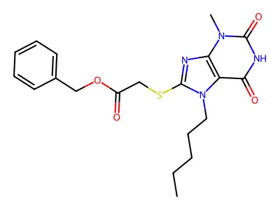 Benzyl 2-(3-methyl-2,6-dioxo-7-pentylpurin-8-yl)sulfanylacetate structure