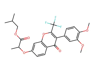 2-methylpropyl 2-{[3-(3,4-dimethoxyphenyl)-4-oxo-2-(trifluoromethyl)-4H-chromen-7-yl]oxy}propanoate structure