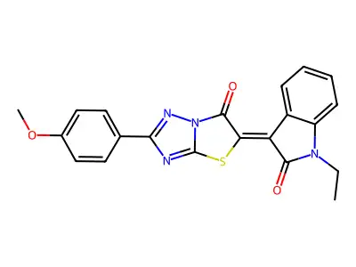 (3Z)-1-ethyl-3-[2-(4-methoxyphenyl)-6-oxo[1,3]thiazolo[3,2-b][1,2,4]triazol-5(6H)-ylidene]-1,3-dihydro-2H-indol-2-one structure