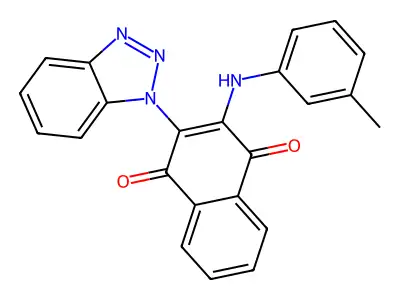 2-(1H-benzo[d][1,2,3]triazol-1-yl)-3-(m-tolylamino)naphthalene-1,4-dione structure
