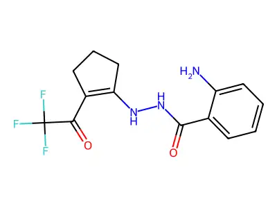 2-amino-N'-[2-(trifluoroacetyl)cyclopent-1-en-1-yl]benzohydrazide structure