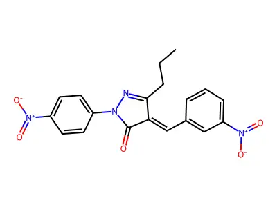 (4E)-2-(4-nitrophenyl)-4-[(3-nitrophenyl)methylidene]-5-propylpyrazol-3-one structure