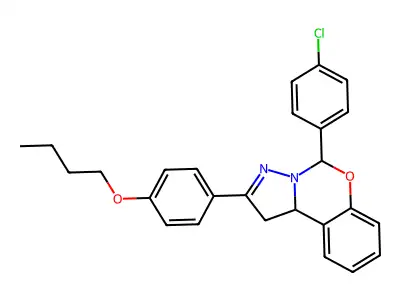2-(4-butoxyphenyl)-5-(4-chlorophenyl)-1,10b-dihydropyrazolo[1,5-c][1,3]benzoxazine structure