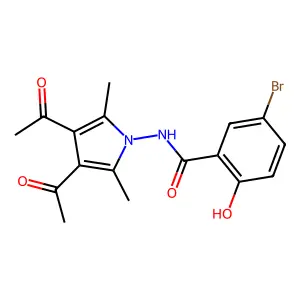 5-bromo-N-(3,4-diacetyl-2,5-dimethylpyrrol-1-yl)-2-hydroxybenzamide structure