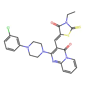 2-[4-(3-chlorophenyl)piperazin-1-yl]-3-[(Z)-(3-ethyl-4-oxo-2-thioxo-1,3-thiazolidin-5-ylidene)methyl]-4H-pyrido[1,2-a]pyrimidin-4-one structure
