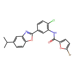 5-bromo-N-[2-chloro-5-(5-propan-2-yl-1,3-benzoxazol-2-yl)phenyl]furan-2-carboxamide structure
