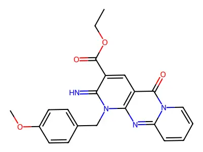 ethyl 6-imino-7-[(4-methoxyphenyl)methyl]-2-oxo-1,7,9-triazatricyclo[8.4.0.0^{3,8}]tetradeca-3(8),4,9,11,13-pentaene-5-carboxylate structure