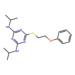 6-[(2-phenoxyethyl)sulfanyl]-N,N'-di(propan-2-yl)-1,3,5-triazine-2,4-diamine structure