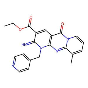 ethyl 2-imino-10-methyl-5-oxo-1-(4-pyridylmethyl)-1,6-dihydropyridino[2,3-d]py ridino[1,2-a]pyrimidine-3-carboxylate structure
