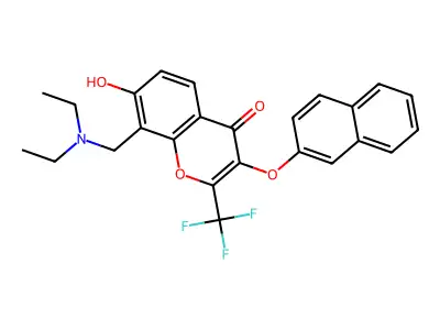 8-[(diethylamino)methyl]-7-hydroxy-3-(2-naphthyloxy)-2-(trifluoromethyl)-4H-chromen-4-one structure