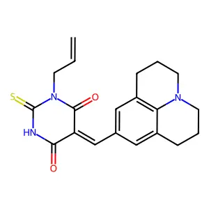 (Z)-1-allyl-5-((1,2,3,5,6,7-hexahydropyrido[3,2,1-ij]quinolin-9-yl)methylene)-2-thioxodihydropyrimidine-4,6(1H,5H)-dione structure
