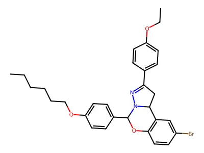 9-bromo-2-(4-ethoxyphenyl)-5-[4-(hexyloxy)phenyl]-1,10b-dihydropyrazolo[1,5-c][1,3]benzoxazine structure