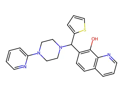 7-((4-(Pyridin-2-yl)piperazin-1-yl)(thiophen-2-yl)methyl)quinolin-8-ol structure