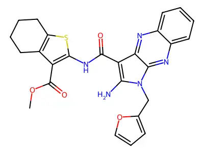 methyl 2-({[2-amino-1-(furan-2-ylmethyl)-1H-pyrrolo[2,3-b]quinoxalin-3-yl]carbonyl}amino)-4,5,6,7-tetrahydro-1-benzothiophene-3-carboxylate structure