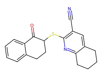 2-[(1-oxo-3,4-dihydro-2H-naphthalen-2-yl)sulfanyl]-5,6,7,8-tetrahydroquinoline-3-carbonitrile structure