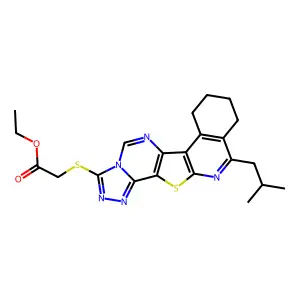 ethyl {[11-(2-methylpropyl)-7,8,9,10-tetrahydro[1,2,4]triazolo[4'',3'':1',6']pyrimido[4',5':4,5]thieno[2,3-c]isoquinolin-3-yl]sulfanyl}acetate structure