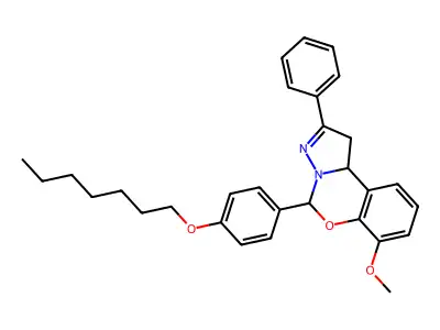 5-[4-(heptyloxy)phenyl]-7-methoxy-2-phenyl-1,10b-dihydropyrazolo[1,5-c][1,3]benzoxazine structure