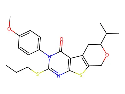 3-(4-methoxyphenyl)-6-(propan-2-yl)-2-(propylsulfanyl)-3,5,6,8-tetrahydro-4H-pyrano[4',3':4,5]thieno[2,3-d]pyrimidin-4-one structure