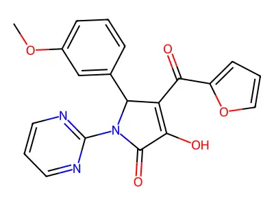 (4E)-4-[furan-2-yl(hydroxy)methylidene]-5-(3-methoxyphenyl)-1-(pyrimidin-2-yl)pyrrolidine-2,3-dione structure