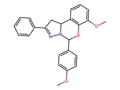 7-methoxy-5-(4-methoxyphenyl)-2-phenyl-1,10b-dihydropyrazolo[1,5-c][1,3]benzoxazine structure
