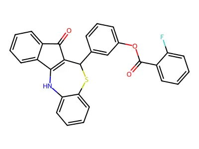 3-(5-oxo-6,12-dihydro-5H-benzo[b]indeno[1,2-e][1,4]thiazepin-6-yl)phenyl 2-fluorobenzoate structure