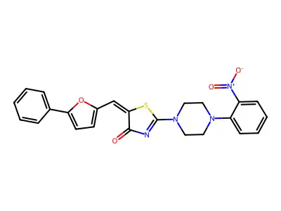 (5E)-2-[4-(2-nitrophenyl)piperazin-1-yl]-5-[(5-phenylfuran-2-yl)methylidene]-1,3-thiazol-4-one structure