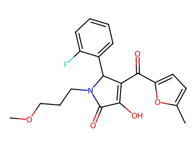 (4E)-5-(2-fluorophenyl)-4-[hydroxy(5-methylfuran-2-yl)methylidene]-1-(3-methoxypropyl)pyrrolidine-2,3-dione structure