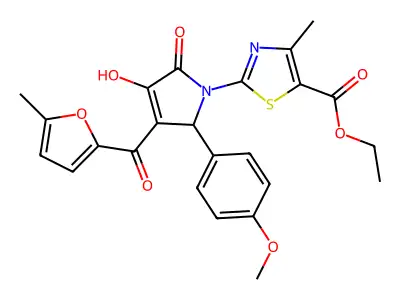 ethyl 2-[(3E)-3-[hydroxy(5-methylfuran-2-yl)methylidene]-2-(4-methoxyphenyl)-4,5-dioxopyrrolidin-1-yl]-4-methyl-1,3-thiazole-5-carboxylate structure