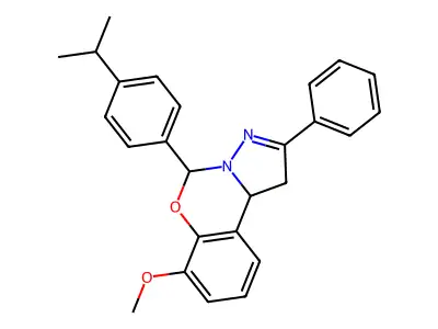 5-(4-isopropylphenyl)-7-methoxy-2-phenyl-1,10b-dihydropyrazolo[1,5-c][1,3]benzoxazine structure