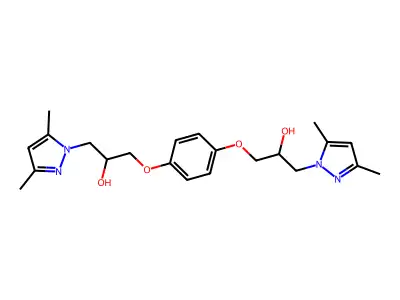 3,3'-[benzene-1,4-diylbis(oxy)]bis[1-(3,5-dimethyl-1H-pyrazol-1-yl)propan-2-ol] structure