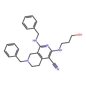 7-benzyl-1-(benzylamino)-3-(3-hydroxypropylamino)-6,8-dihydro-5H-2,7-naphthyridine-4-carbonitrile structure