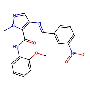 N-(2-methoxyphenyl)-2-methyl-4-[(3-nitrophenyl)methylideneamino]pyrazole-3-carboxamide structure