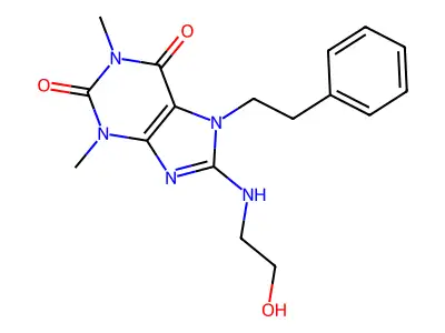 8-((2-HO-ET)Amino)-1,3-DI-ME-7-(2-phenylethyl)-3,7-dihydro-1H-purine-2,6-dione structure