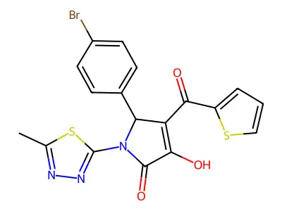 (4E)-5-(4-bromophenyl)-4-[hydroxy(thiophen-2-yl)methylidene]-1-(5-methyl-1,3,4-thiadiazol-2-yl)pyrrolidine-2,3-dione structure