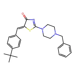 (5E)-2-(4-benzylpiperazin-1-yl)-5-(4-tert-butylbenzylidene)-1,3-thiazol-4(5H)-one structure